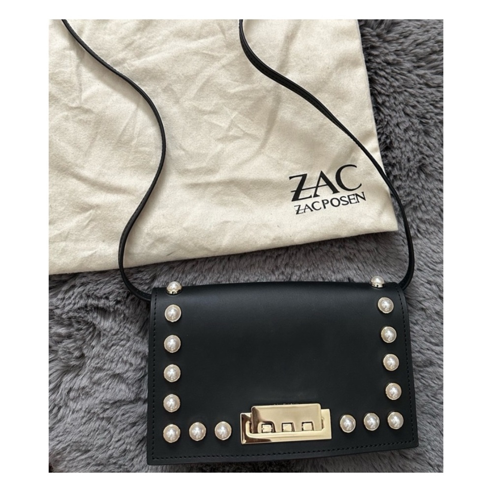 ZAC Zac Posen Earthette Crossbody Pearl Lady in Black Leather